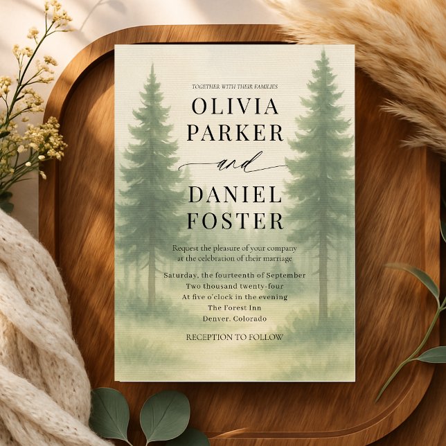 Invitation Forest Trees Watercolor Destination Wedding  (Créateur téléchargé)