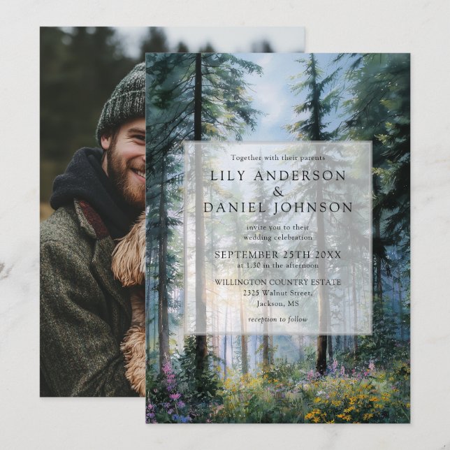 Invitation Forest Wildflower Floral Rustic Wedding Photo (Devant / Derrière)