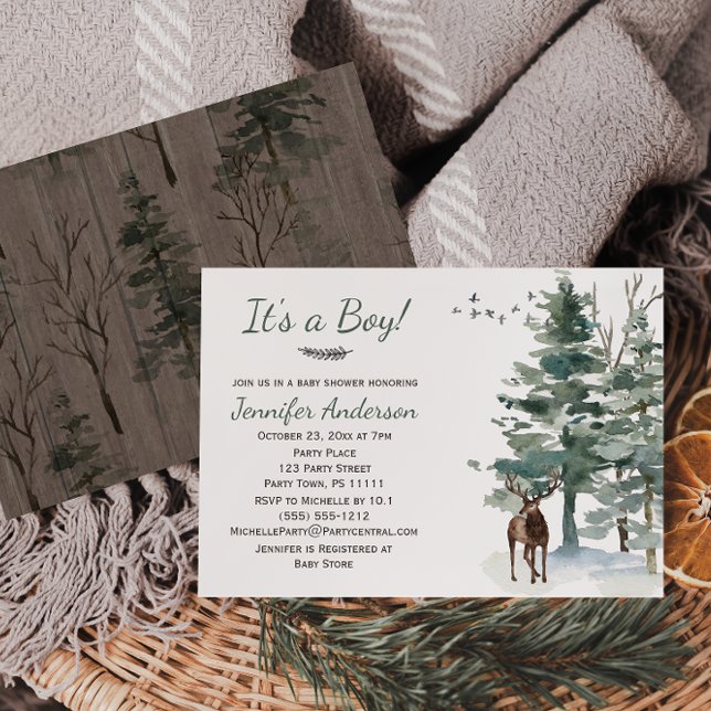 Invitation Forest Woodland Country Deer Boy Baby shower (Créateur téléchargé)