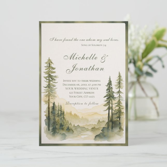 Invitation Forêt À feuillage persistant encadrée Mariage de l (Debout devant)