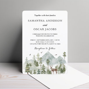 Invitation Forêt aquarelle   Arbres et cerfs 