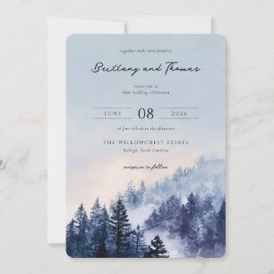 Invitation Forêt aquarelle bleue tranquille