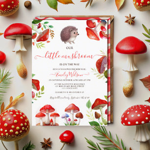 Invitation Forêt Aquarelle Rouge Champignon Shower de Bébé Ru