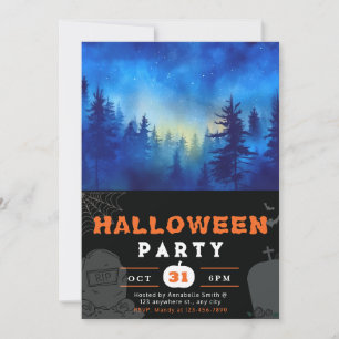 Invitation Forêt Bleue et Lune Halloween noir