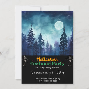 Invitation Forêt bleue Pleine lune Halloween noir