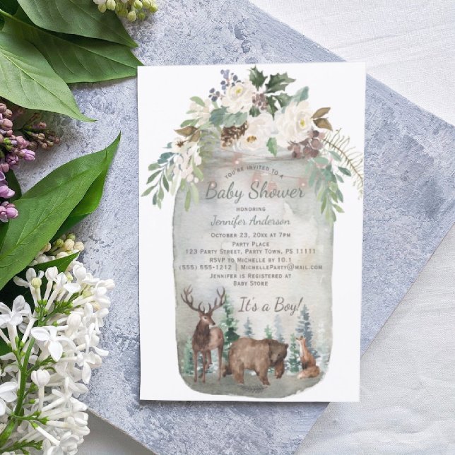 Invitation Forêt Bois Animaux Baby shower Mason Jar (Créateur téléchargé)