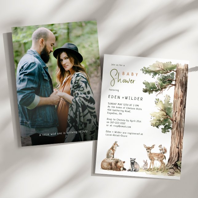 Invitation Forêt Bois Animaux Couples Baby shower photo (Créateur téléchargé)