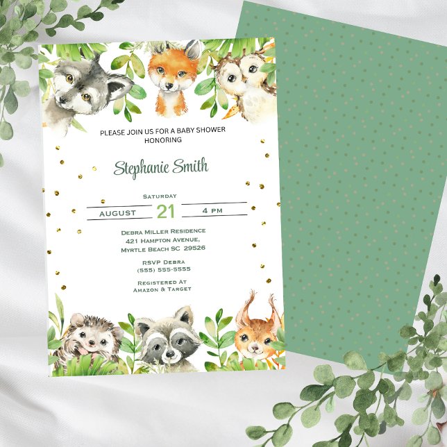 Invitation Forêt Bois Végétation Animaux sauvages Baby shower (Créateur téléchargé)