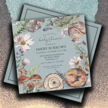 Forêt boisée Animaux Baby shower bleu poussiéreux