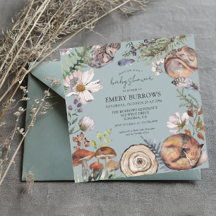Invitation Forêt boisée Animaux Dusty BlueBébé Douche
