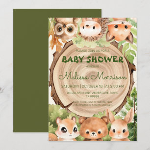 Invitation Forêt boisée Animaux et bois bébé garçon douche