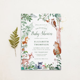 Invitation Forêt boisée enchantée Baby shower neutre mignon