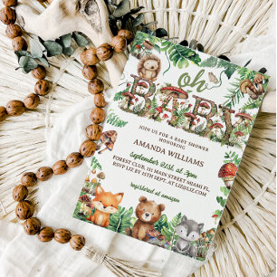 Invitation Forêt Cute Animaux Végétation Oh Baby shower