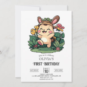 Invitation Forêt Cute Bunny 1er Anniversaire numérique