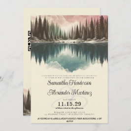 Invitation Forêt d'aquarelle avec Mariage de code QR