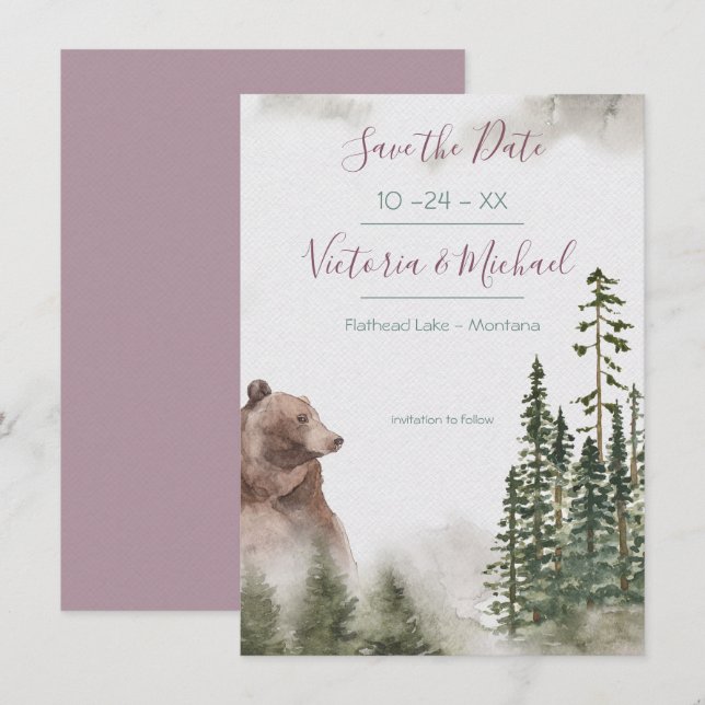Invitation Forêt d'aquarelle de bois Enregistrer la date (Devant / Derrière)