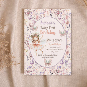 Invitation Forêt d'aquarelle fleur sauvage Fée Premier annive