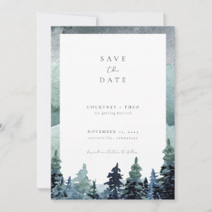 Invitation Forêt d'aquarelle Sauvez la date Bois vert