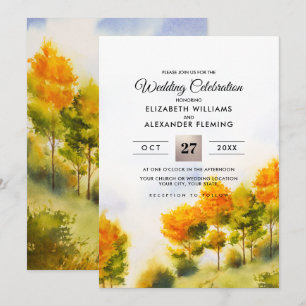 Invitation Forêt d'automne   Arbres d'automne Mariage aquarel