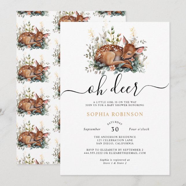 Invitation Forêt de bois - Baby shower des cerfs (Devant / Derrière)