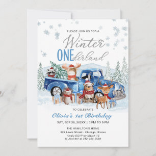 Invitation Forêt de bois Camion Bleu ONEderland 1er Anniversa