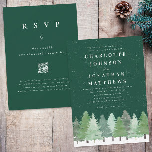 Invitation Forêt de bois Code QR Mariage d'hiver vert