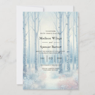 Invitation Forêt de bouleaux bleus givrés pour mariage