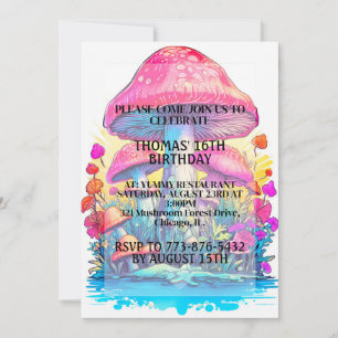Invitation Forêt de champignons psychédélique Imprimer fête d