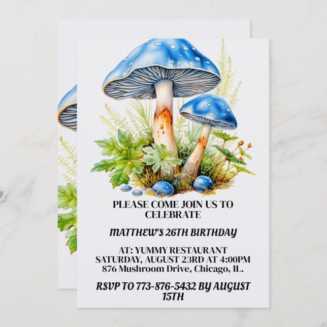 Invitation Forêt de champignons psychédélique Imprimer fête d (Devant / Derrière)