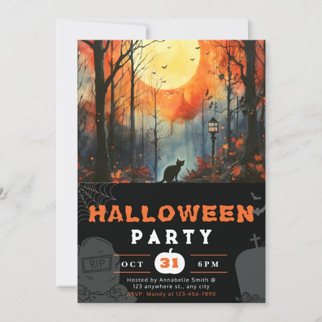Invitation Forêt de chats noirs Halloween noir (Devant)