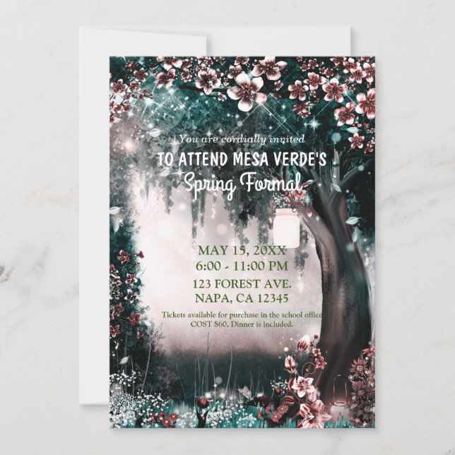 Invitation Forêt de conte de fées en fleurs pour bal de promo (Devant)