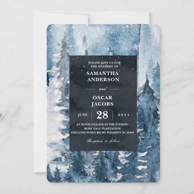 Invitation Forêt de couleur d'hiver et marine Blue & White In (Devant)