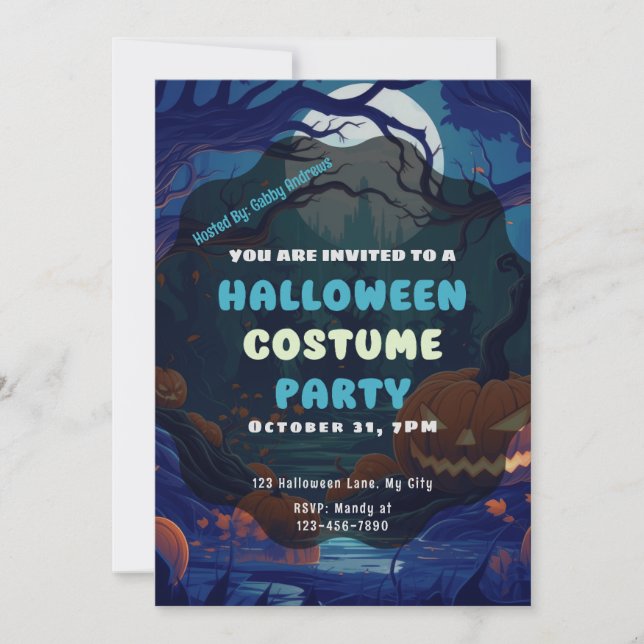 Invitation Forêt de Lanternes Jack-O' Pleine lune Halloween (Devant)