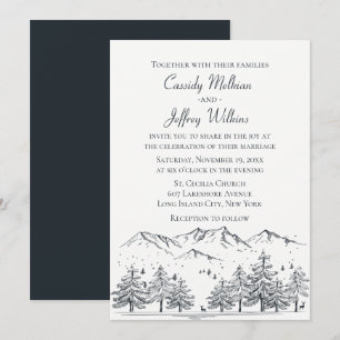 Invitation Forêt de montagne Mariage noir blanc pays rustique