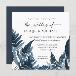 Invitation Forêt de montagne Verdure Fern Delft Mariage bleu