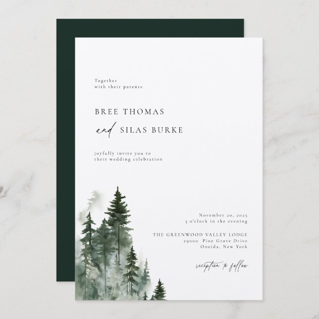 Invitation Forêt de pin sauvage Mariage rustique (Devant / Derrière)