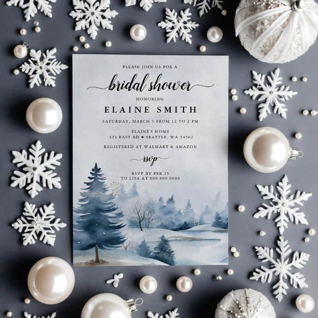 Invitation Forêt de pins d'hiver Fête des mariées des vacance (Winter Pine Forest Snow Holidays Bridal Shower Invitation)