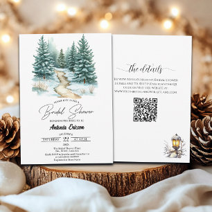 Invitation Forêt de pins en Fête des mariées épaisse de neige