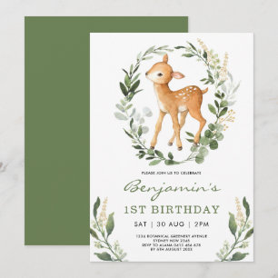 Invitation Forêt de verdure des bois doux Bébé Cerf Anniversa