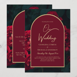 Invitation Forêt des Roses Rouges Vert Mariage d'hiver