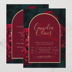 Invitation Forêt des Roses Rouges Vert Mariage d'hiver