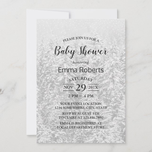 Invitation Forêt d'hiver Élégant Baby shower blanc de neige (Devant)