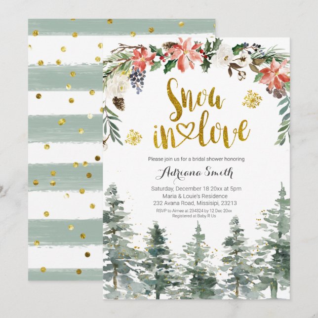 Invitation Forêt d'hiver neige en amour Douche nuptiale (Devant / Derrière)