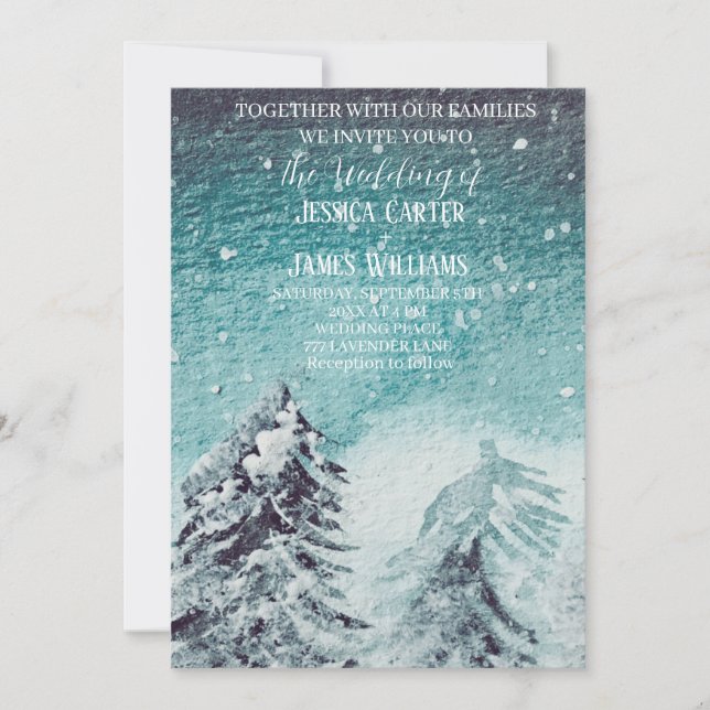 Invitation Forêt d'hiver Pins Mariage (Devant)