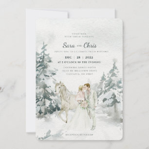 Invitation Forêt d'hiver romantique neige avec mariée et cham