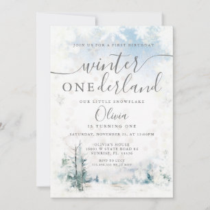 Invitation Forêt d'hiver Snowflakes Onederland 1er anniversai