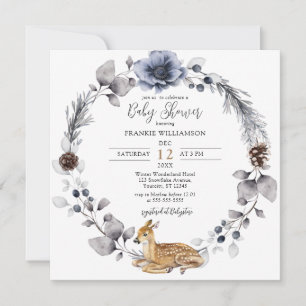Invitation Forêt d'hiver Wreath Baby shower d'animaux des boi