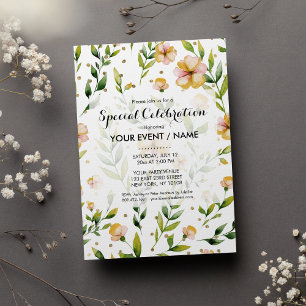 Invitation Forêt dorée vert moutarde jaune floral à pois