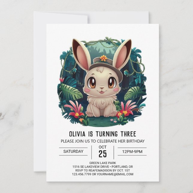 Invitation Forêt Enchanted Bunny Digital Anniversaire (Devant)