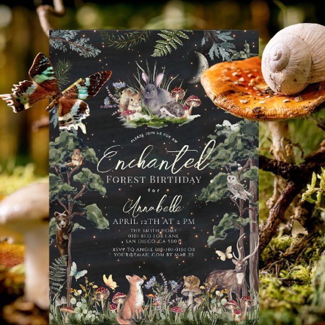 Invitation Forêt enchantée Animaux de forêt Anniversaire (Enchanted Forest Woodland Animals Kid's Birthday Invitation)